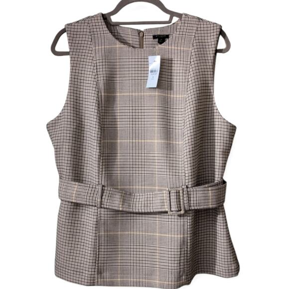 NWT Ann Taylor Petite Women's The Belted Top in Double Glen Check Size 16P - Picture 2 of 9